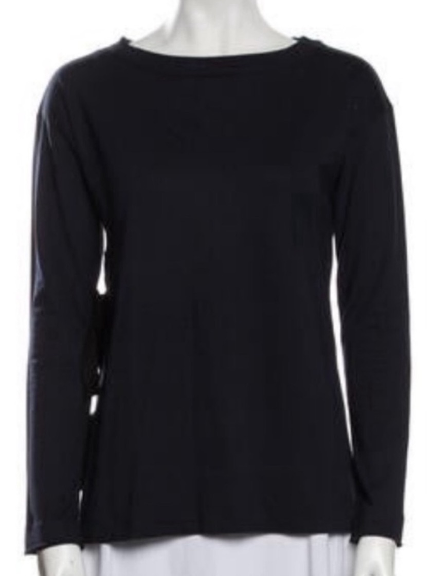 Marni Navy Blue Cotton Knit Long Sleeve Tee Shirt Top Side Bow Ties 38 Us 4